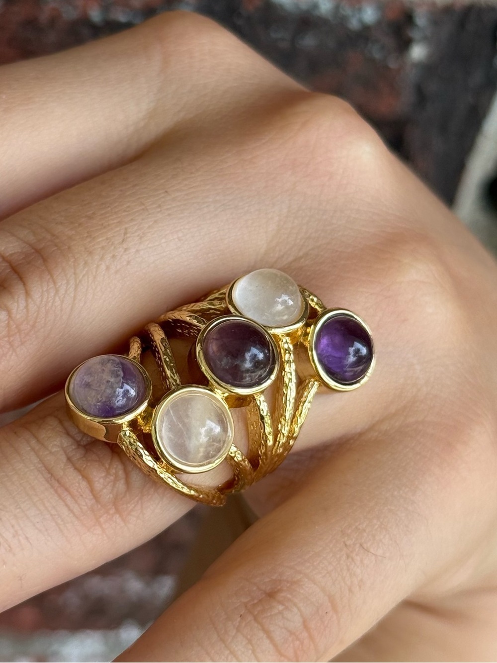 Multi-Gemstone Statement Ring in Purple and Cream